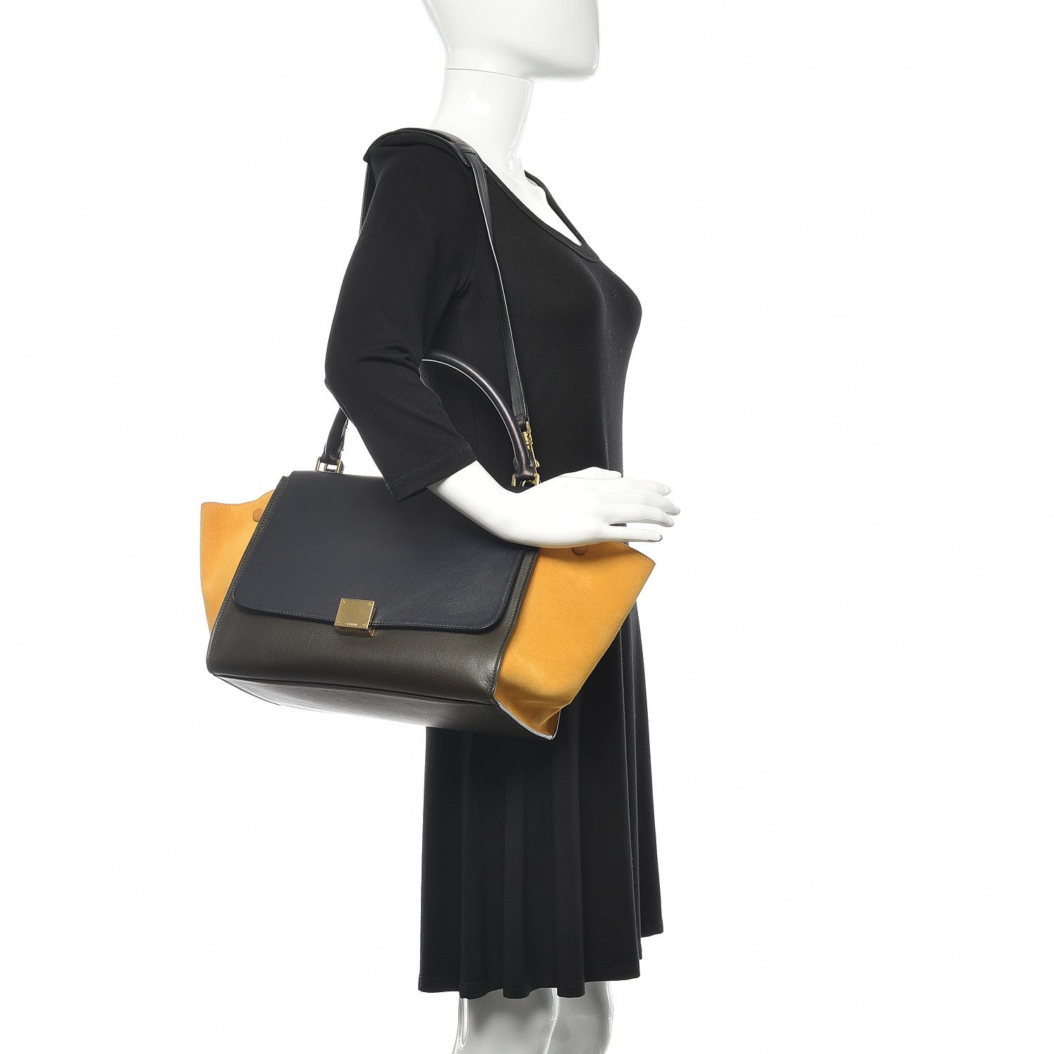 Celine Smooth Calfskin Suede Medium Tri-Color Trapeze Mustard 2 of 14