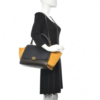 Celine Smooth Calfskin Suede Medium Tri-Color Trapeze Mustard 2 of 14