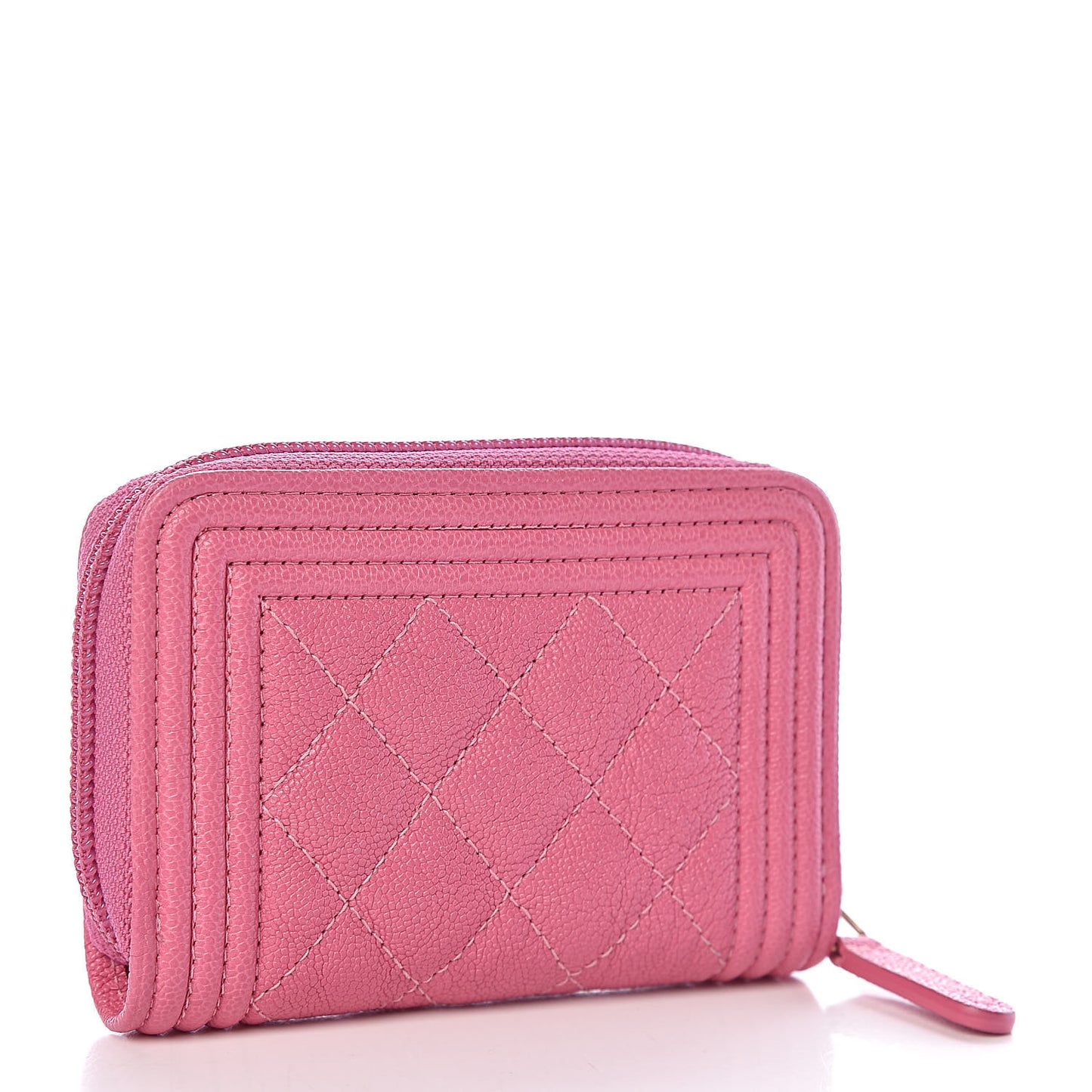 Caviar Quilted Boy Zip Around Coin Purse Wallet Dark Pink