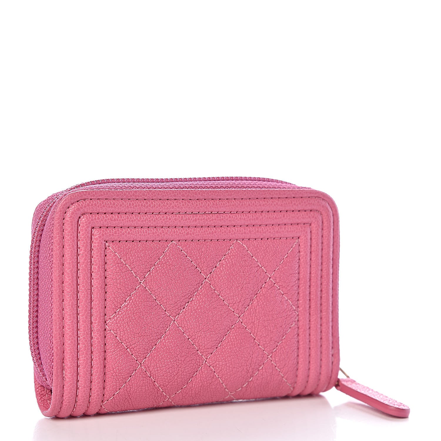 Chanel Caviar Quilted Boy Zip Around Coin Purse Wallet Dark Pink 3 of 9