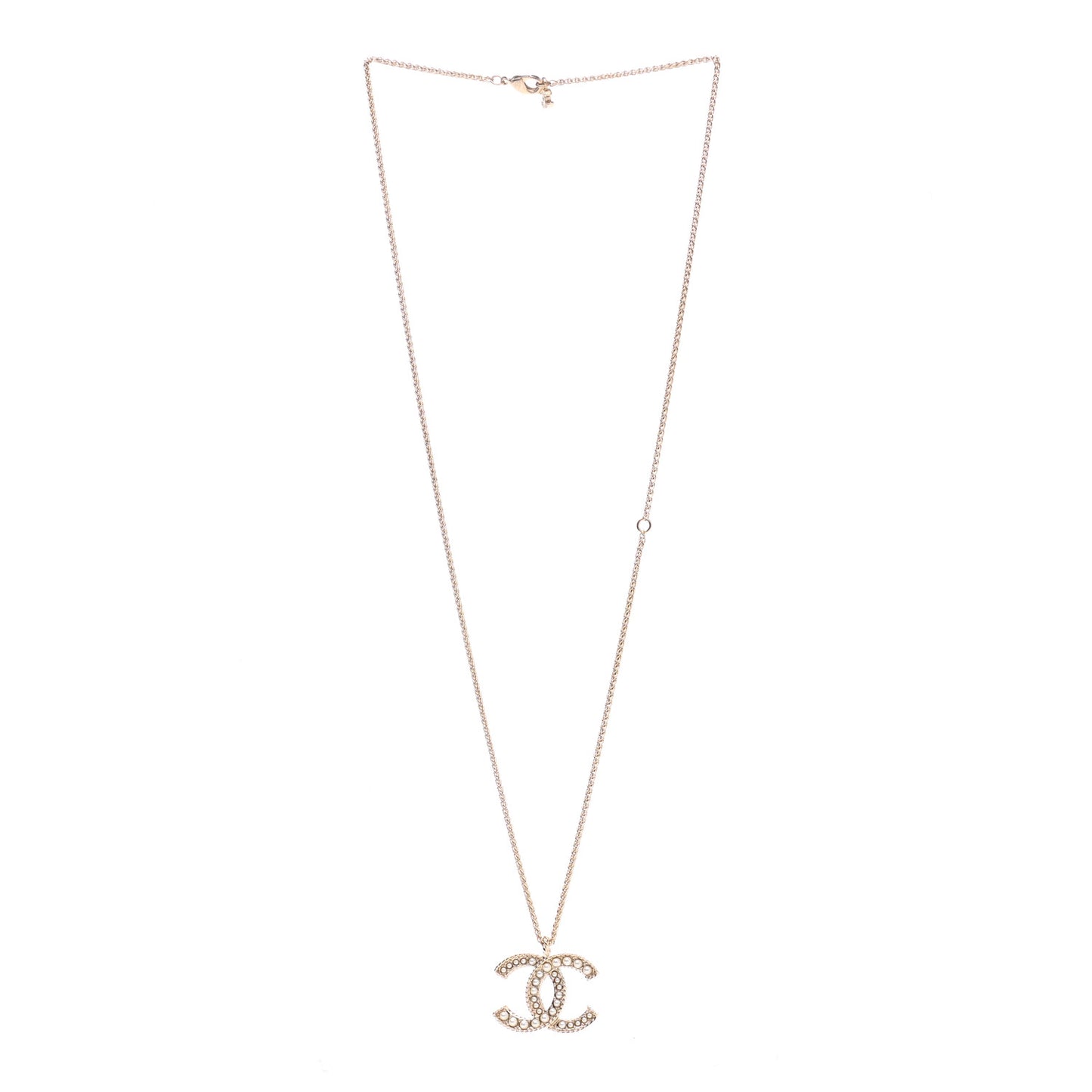 Crystal Pearl CC Pendant Necklace Gold