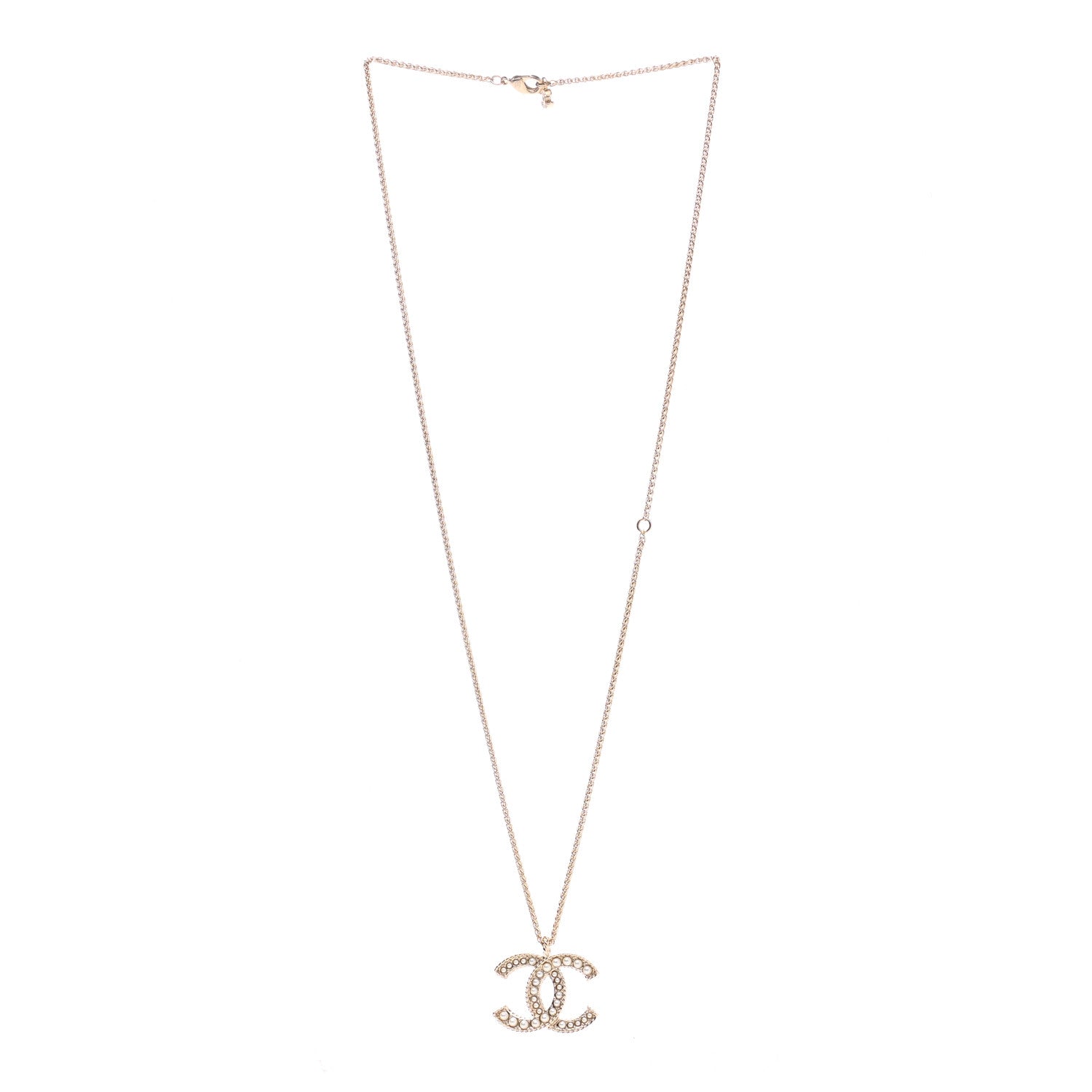 Chanel Crystal Pearl CC Pendant Necklace Gold 3 of 7