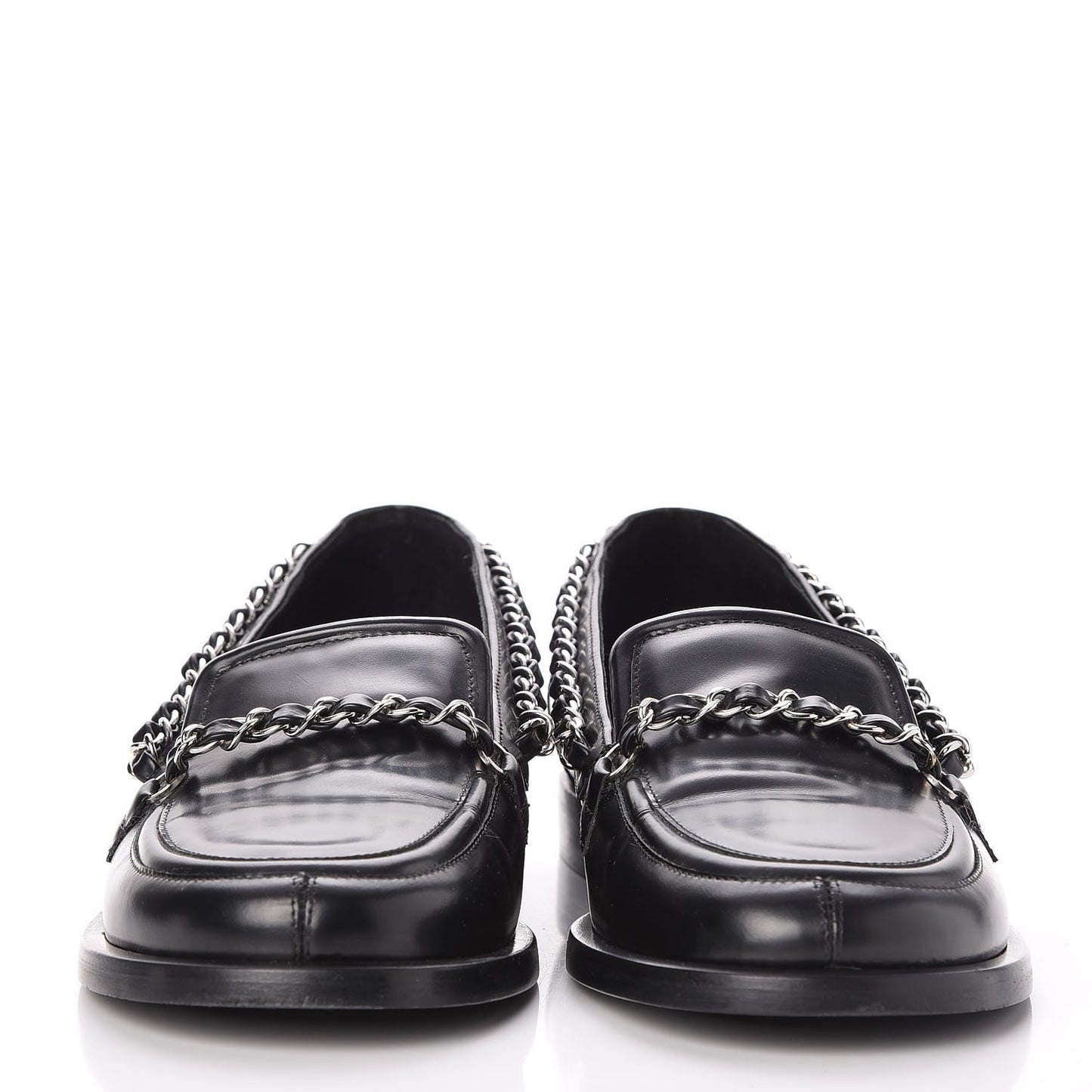 Calfskin CC Chain Moccasin Loafers 35 Black