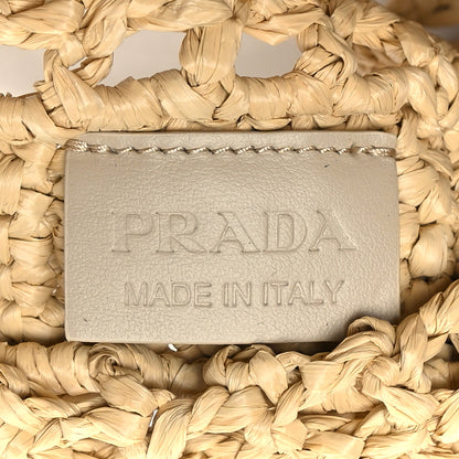 Prada Yarn Raffia Effect Crochet Logo Embroidered Tote Bag Naturale 6 of 8