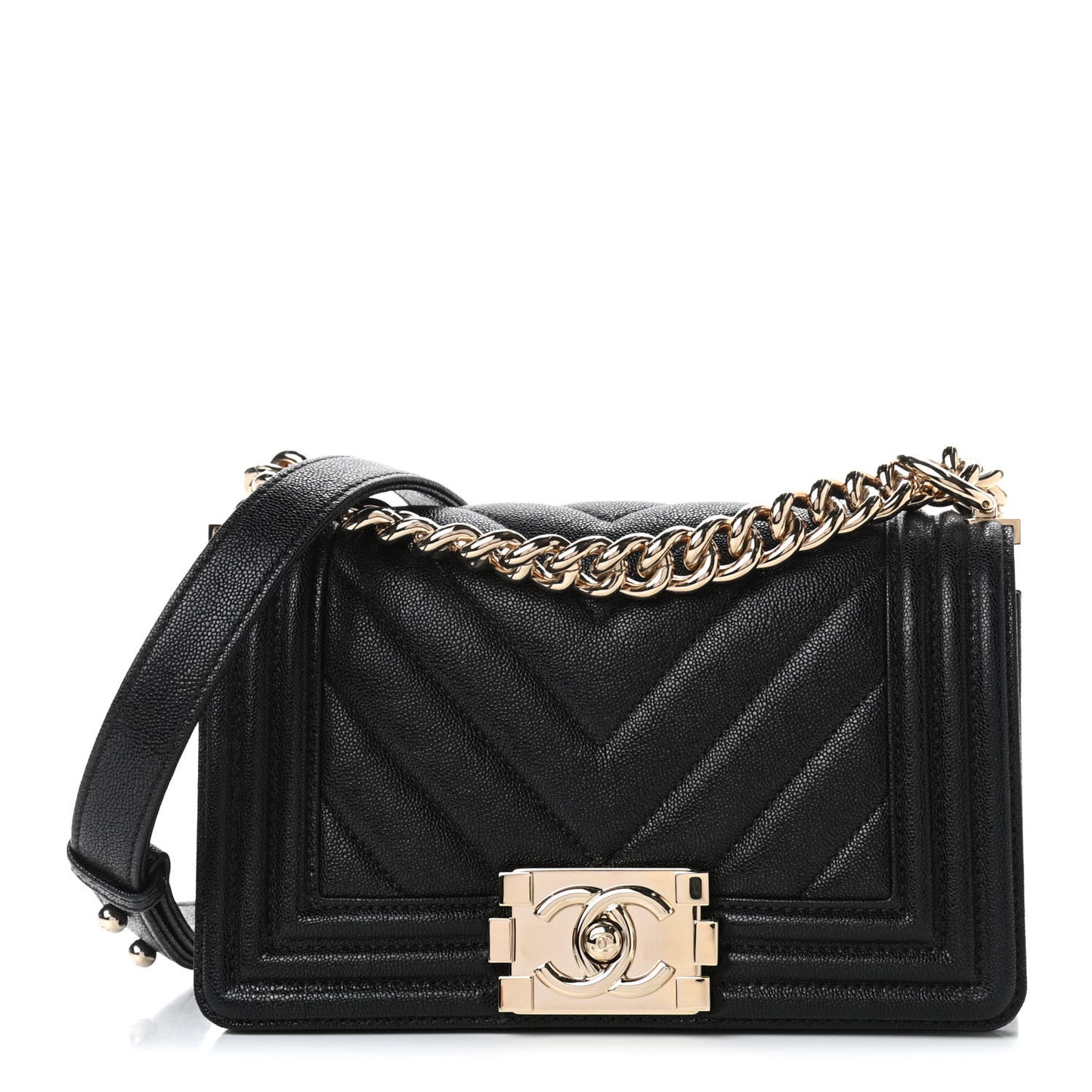 Iridescent Caviar Chevron Quilted Small Boy Flap Black