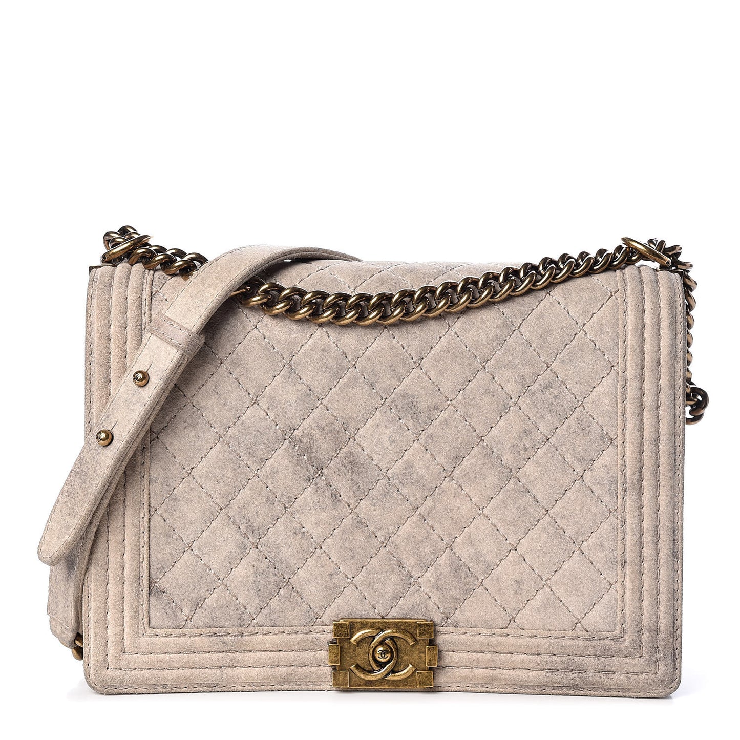 Iridescent Calfskin Quilted Large Boy Flap Beige