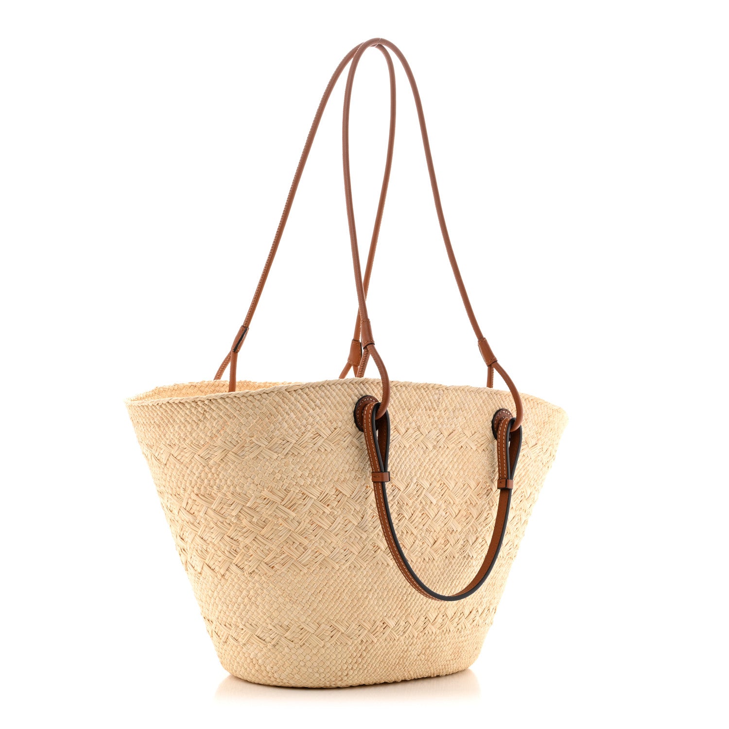 Loewe Calfskin Raffia Paulas Ibiza Medium Anagram Basket Tote Bag Natural Tan 3 of 12