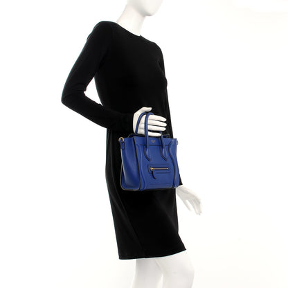 Celine Drummed Calfskin Nano Luggage Indigo 3 of 9