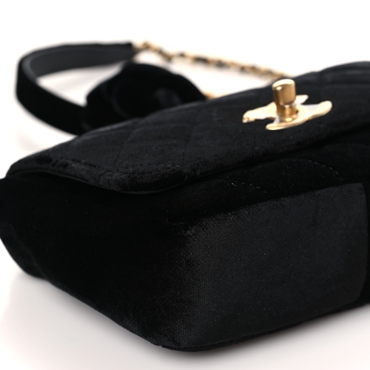 Velvet Quilted Small Camellia Flap Black