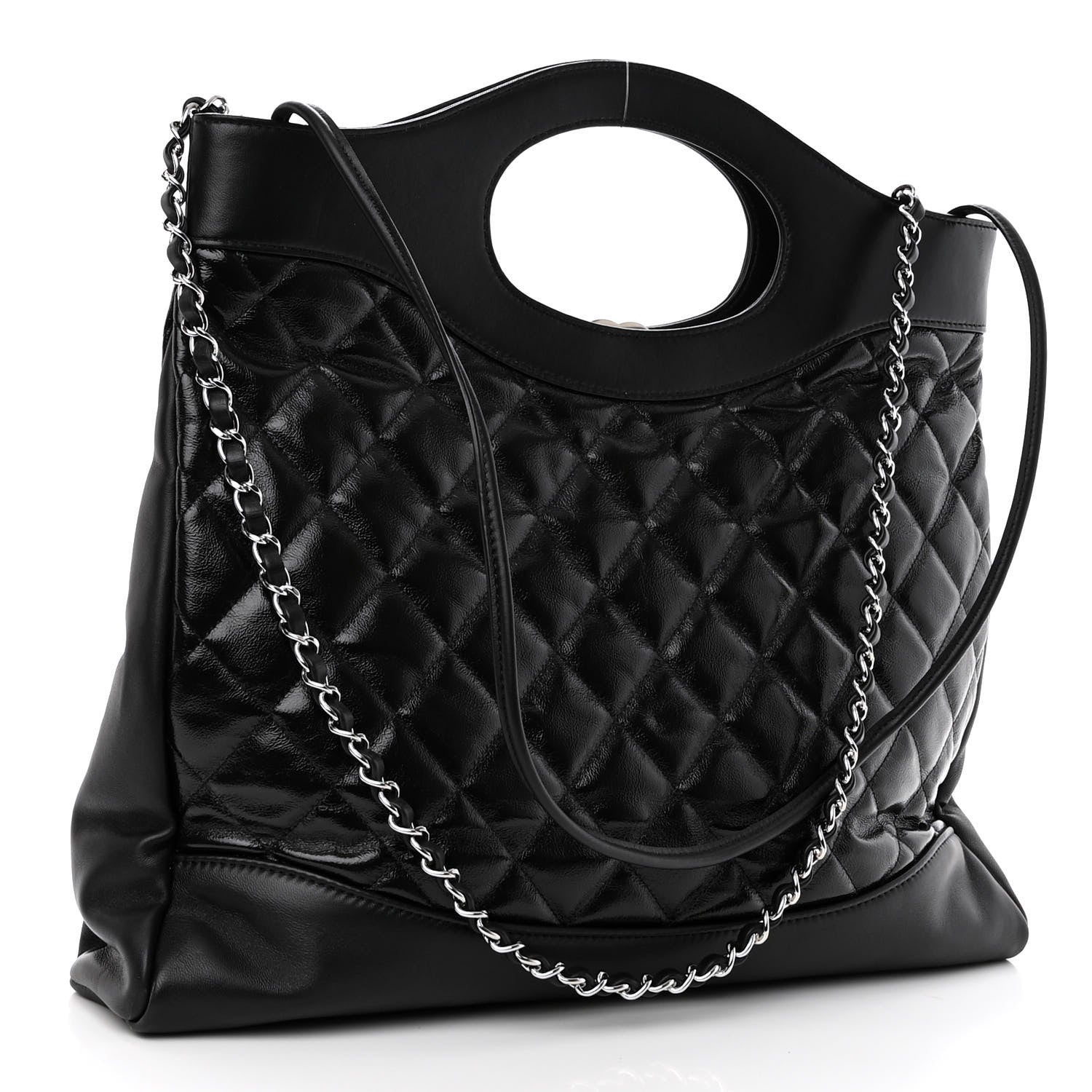 Chanel Shiny Aged Calfskin Quilted Large 31 Shopping Bag Black 3 of 11