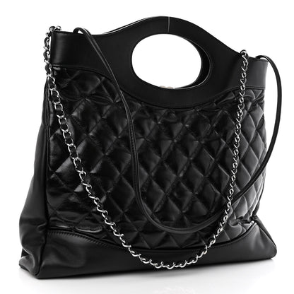 Chanel Shiny Aged Calfskin Quilted Large 31 Shopping Bag Black 3 of 11