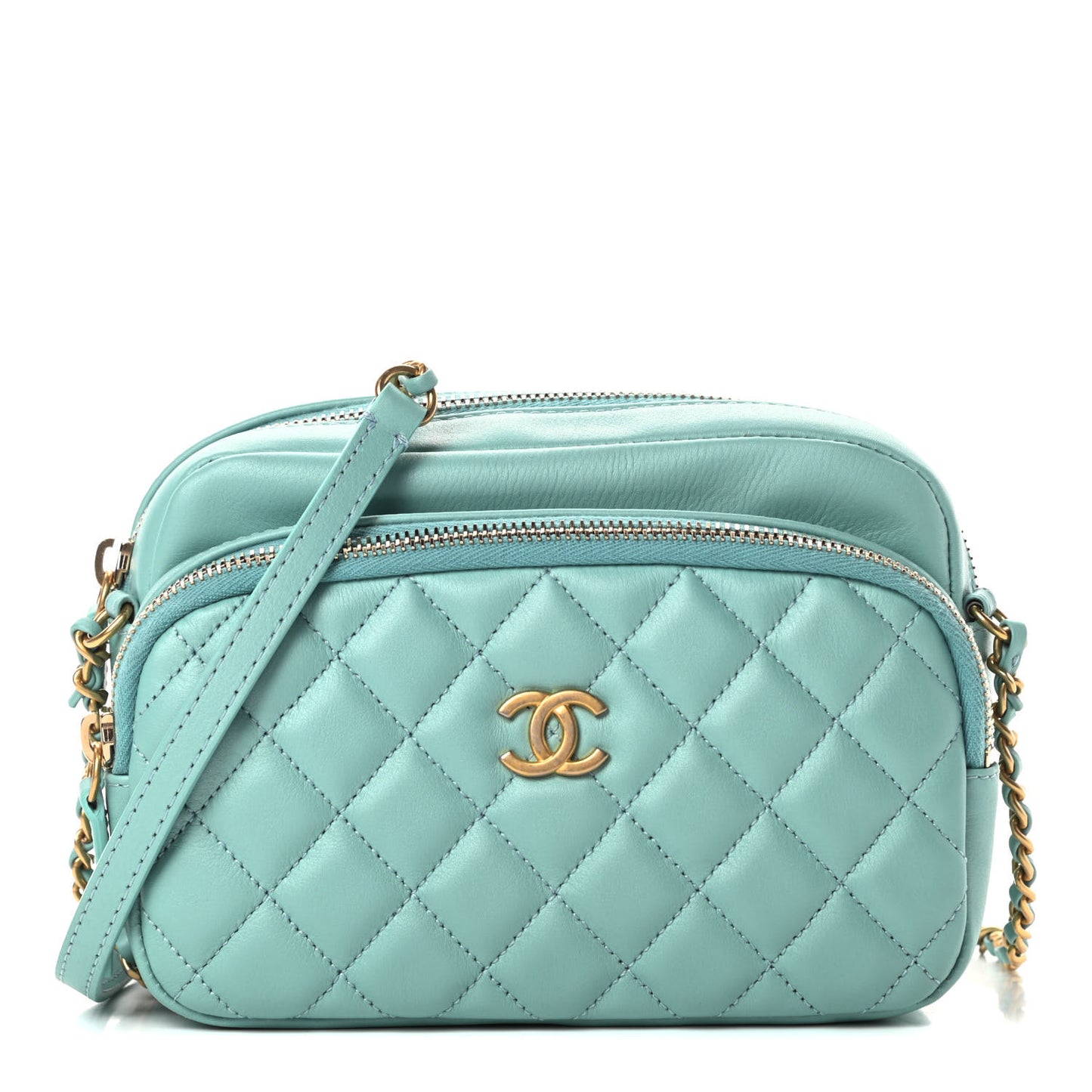 Calfskin Quilted Day Trips Camera Case Turquoise