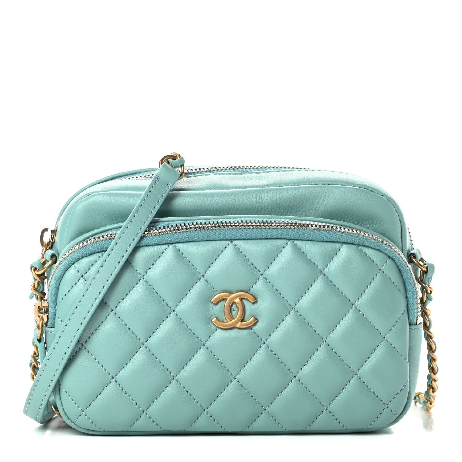 Chanel Calfskin Quilted Day Trips Camera Case Turquoise 1 of 11