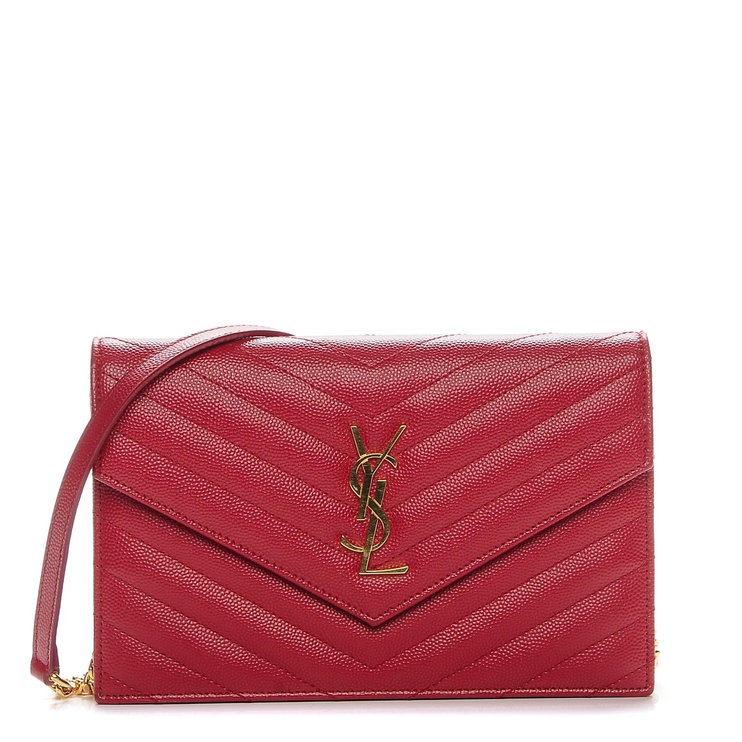 Grain De Poudre Matelasse Monogram Envelope Chain Wallet New Red