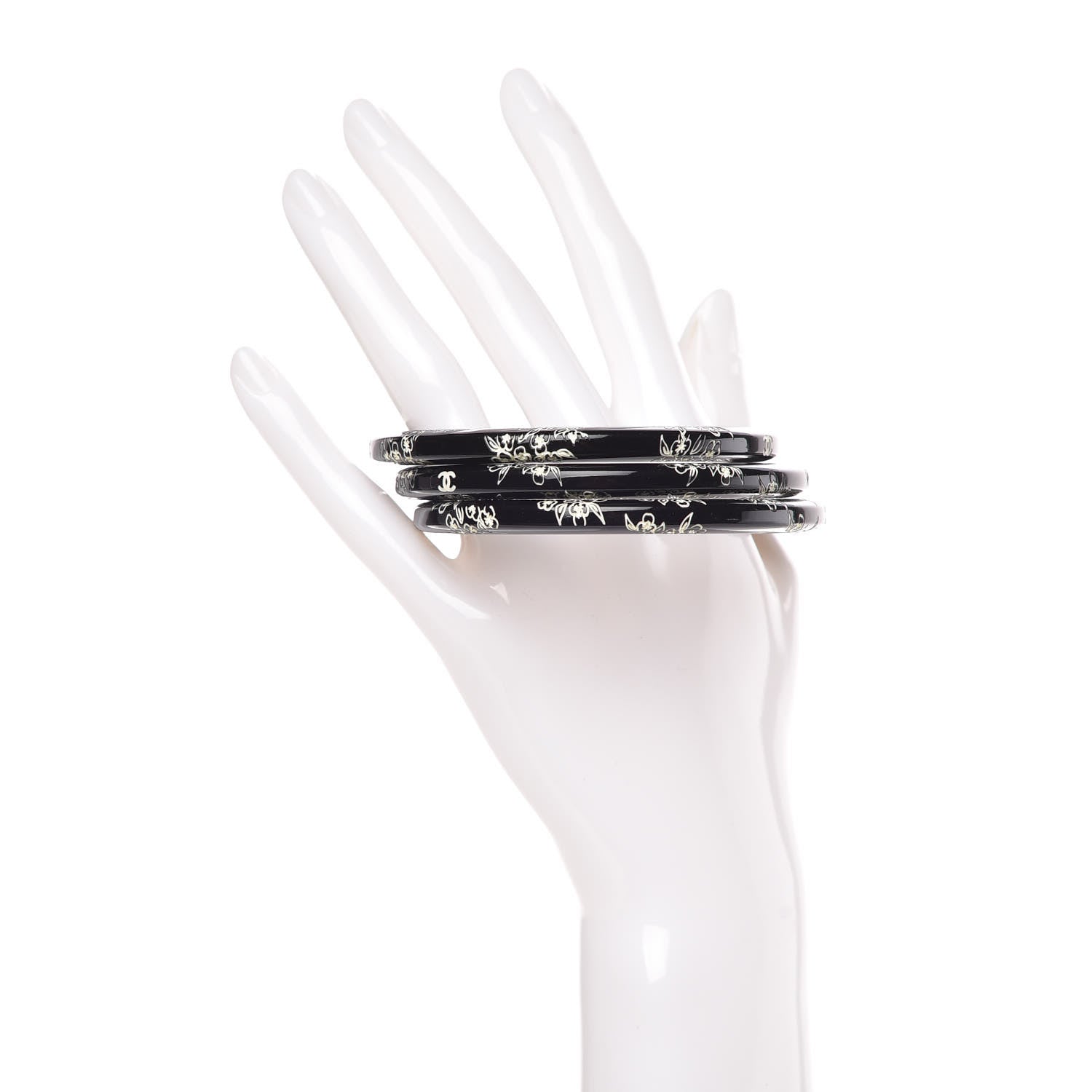 Chanel CC Camellia Engraved Bangle Set 3 Black 2 of 5