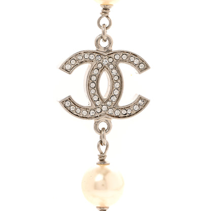 Chanel Graduated Pearl Crystal CC Long Necklace Silver 5 of 6