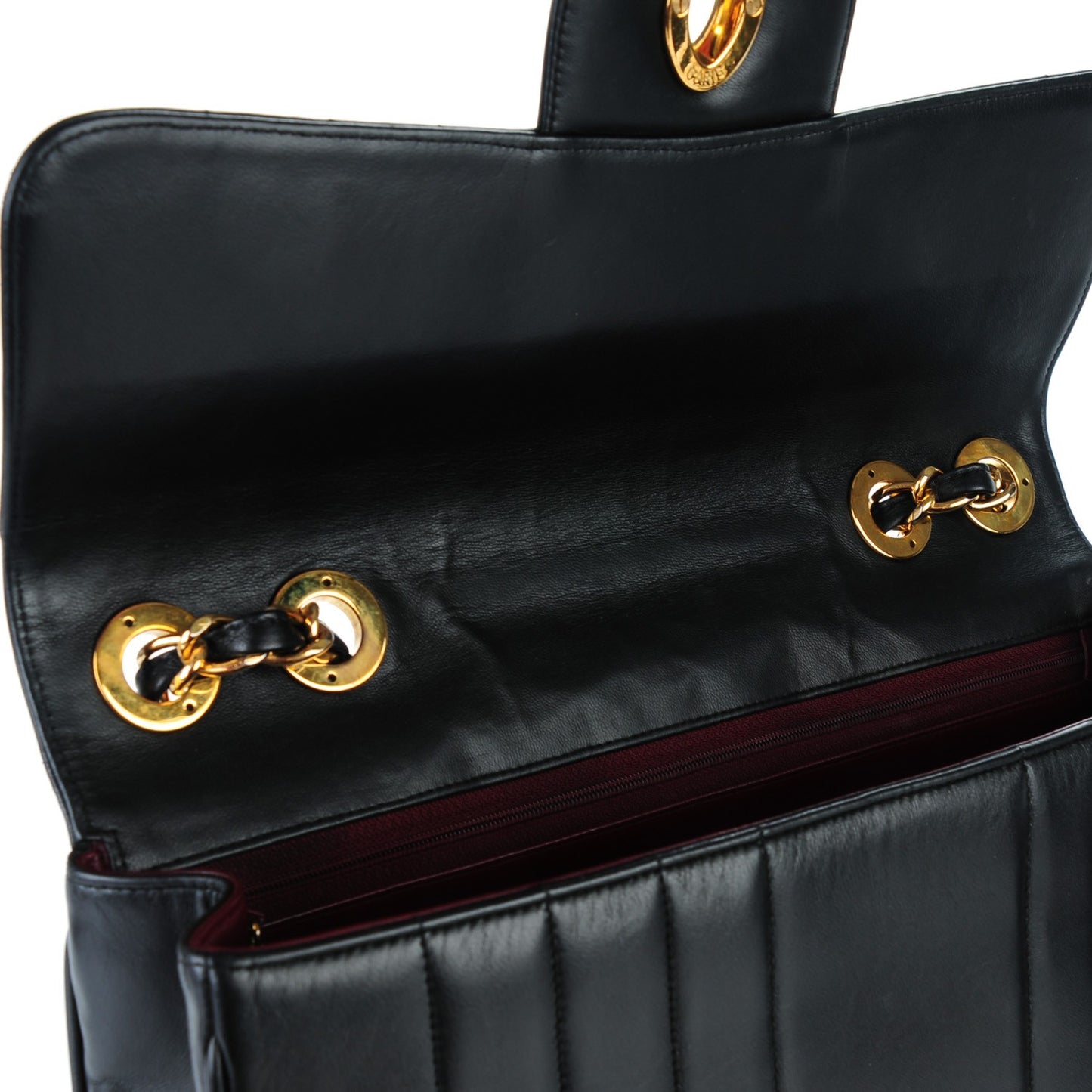Lambskin Vertical Quilt Jumbo Flap Black