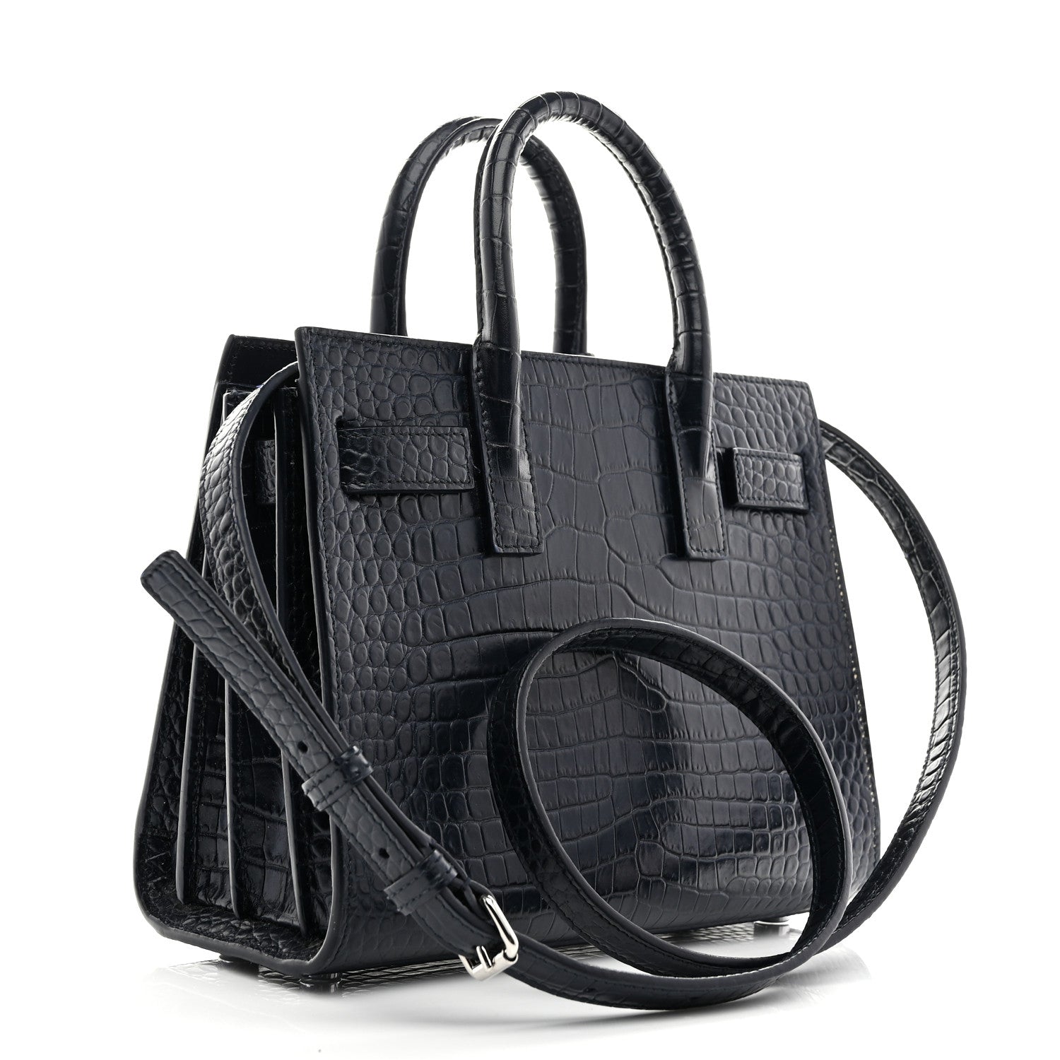 Saint Laurent Calfskin Crocodile Embossed Nano Sac De Jour Navy 3 of 11