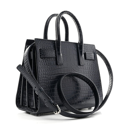 Saint Laurent Calfskin Crocodile Embossed Nano Sac De Jour Navy 3 of 11