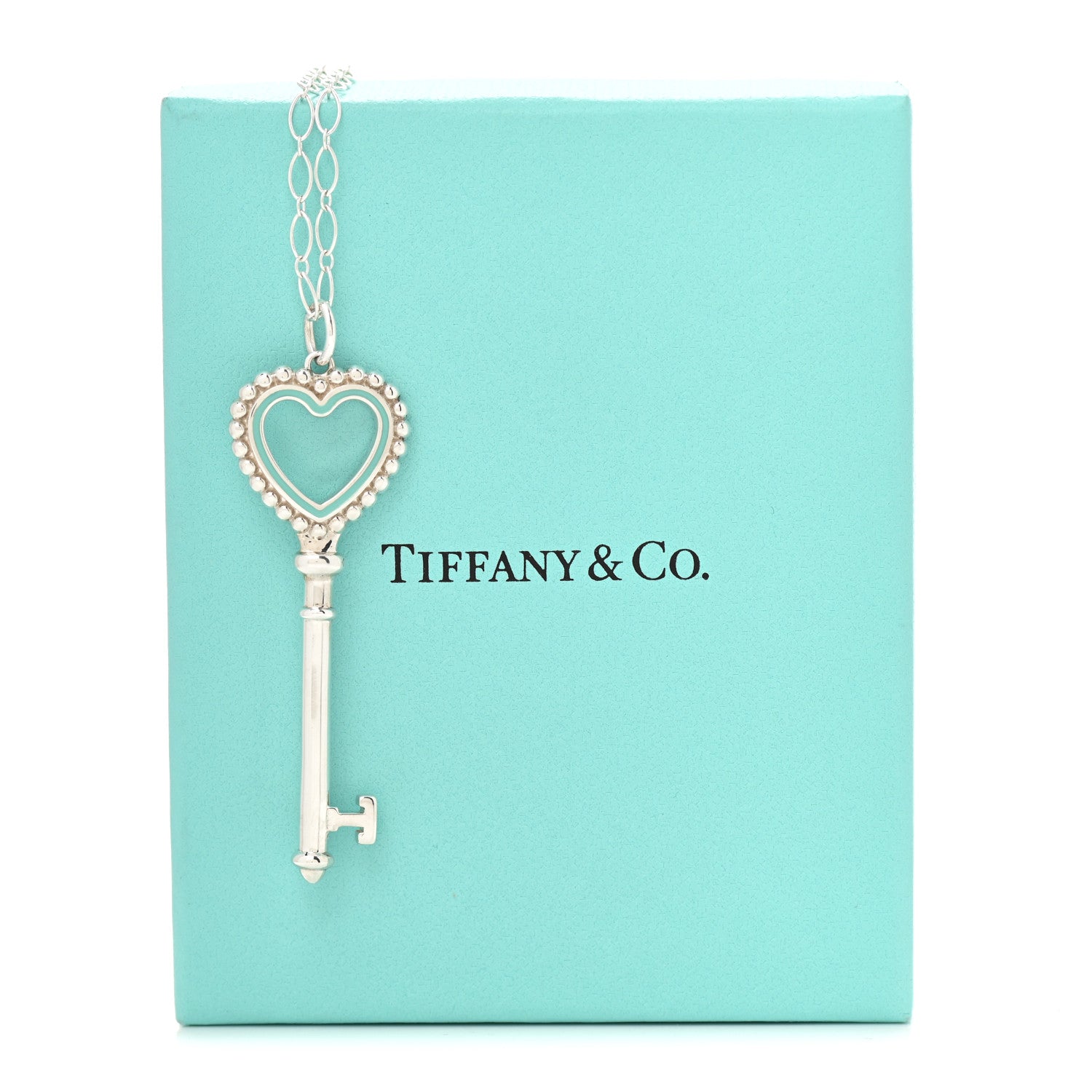 Tiffany Sterling Silver Enamel Beaded Heart Key Pendant Necklace Blue 7 of 7