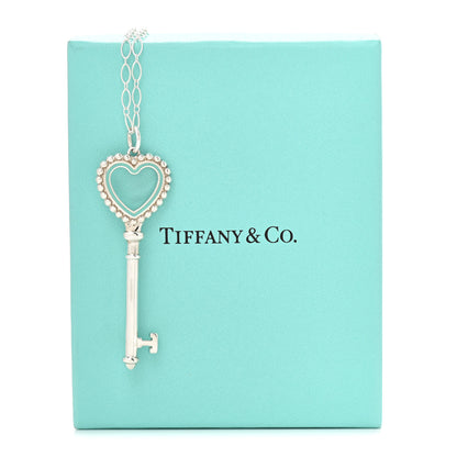 Tiffany Sterling Silver Enamel Beaded Heart Key Pendant Necklace Blue 7 of 7