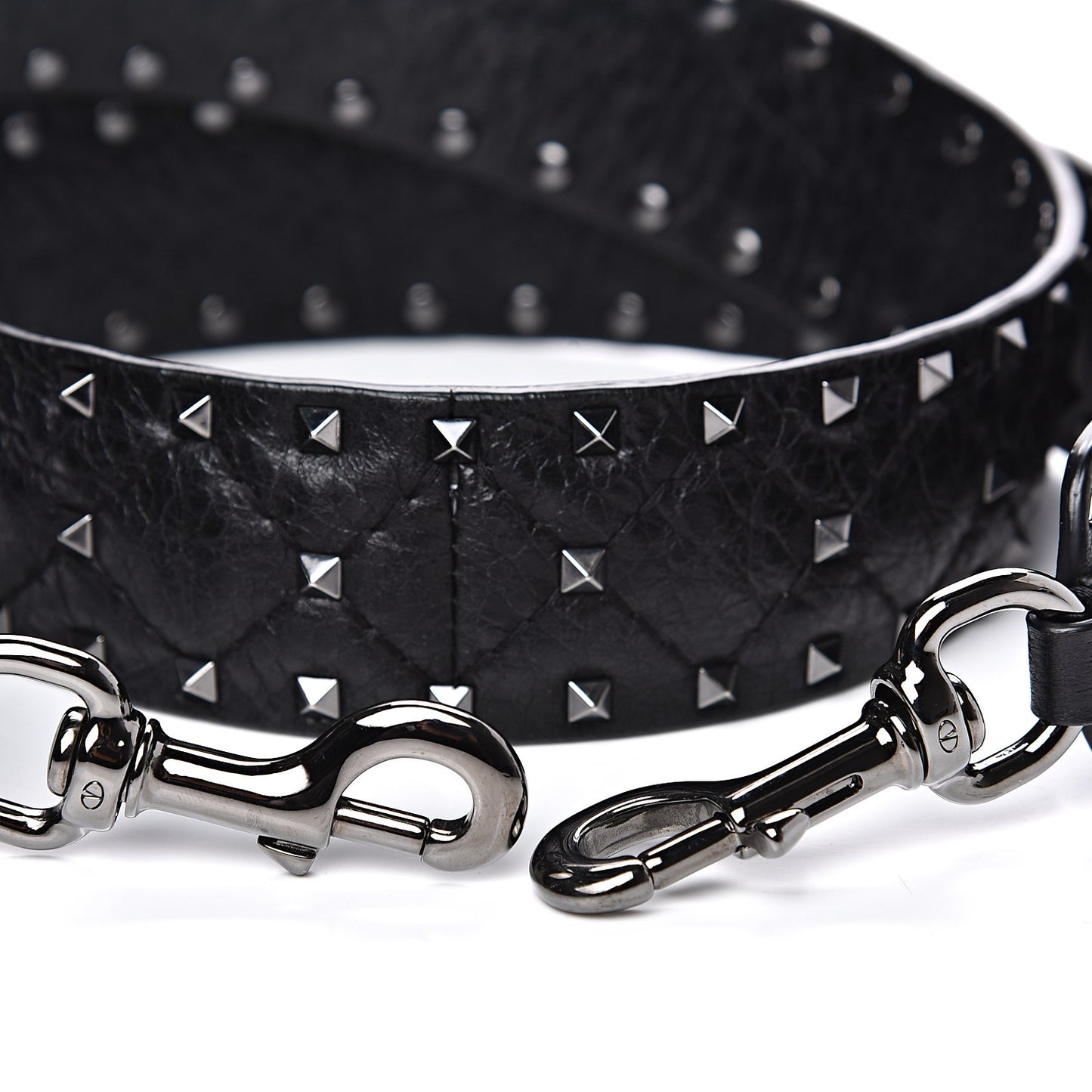 Craquele Nappa Rockstud Spike Shoulder Strap Black