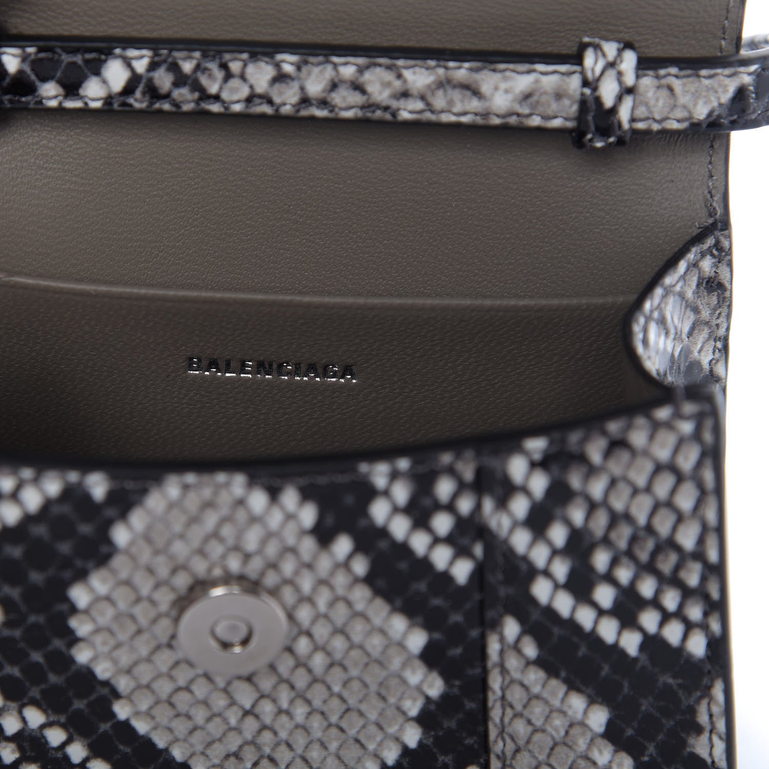 Balenciaga Shiny Calfskin Python Effect Hourglass Top Handle Bag Mini Black White 8 of 9