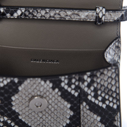 Balenciaga Shiny Calfskin Python Effect Hourglass Top Handle Bag Mini Black White 8 of 9