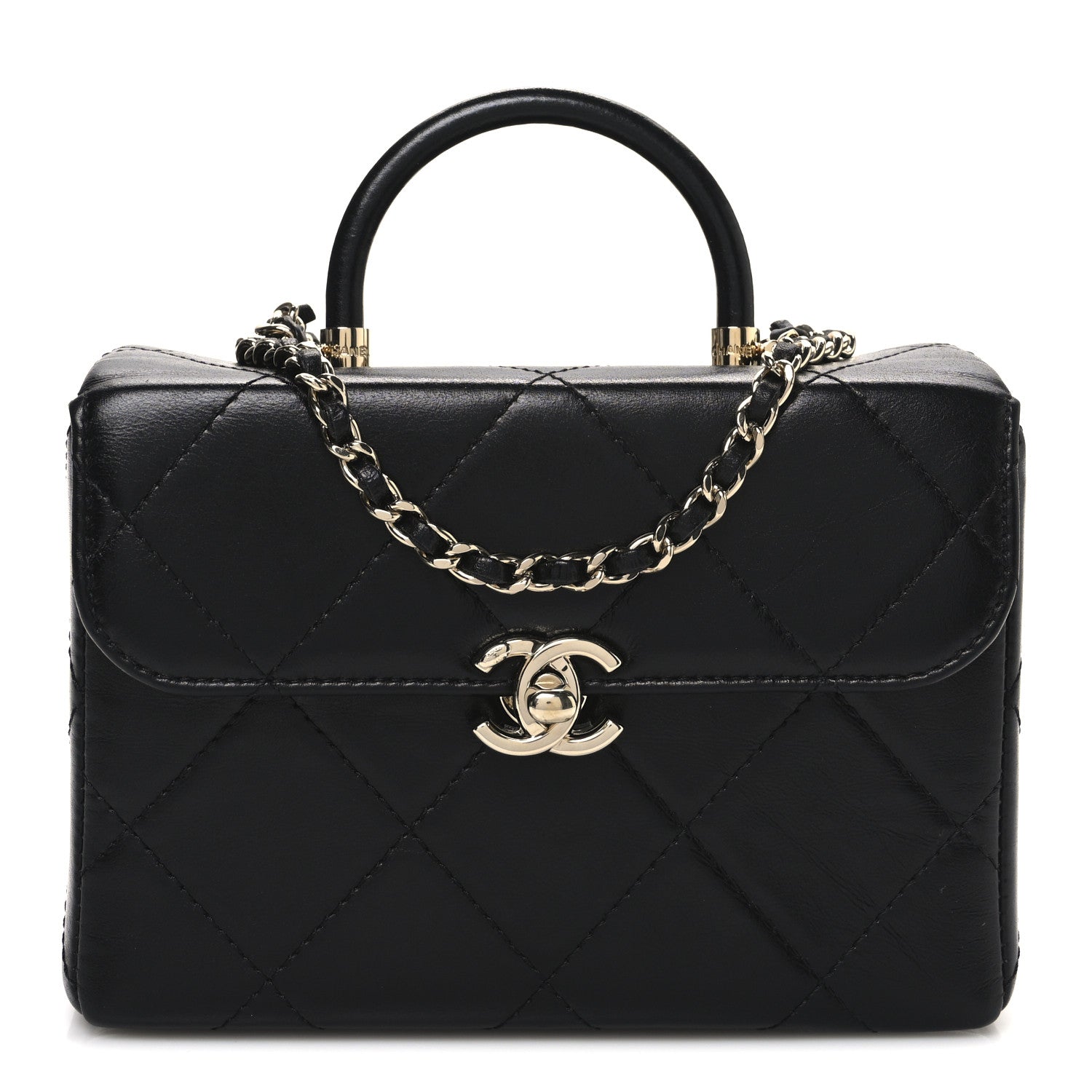 Chanel Shiny Calfskin Quilted CC Handle Vanity Flap Bag Black 1 of 10