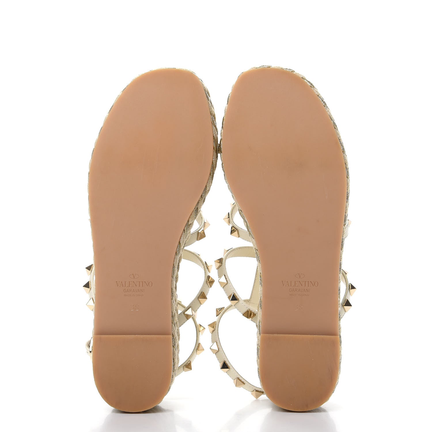 Valentino Garavani Calfskin Rockstud Ankle Strap Torchon Espadrille Caged 30/55mm Sandals 38 Light Ivory 6 of 11