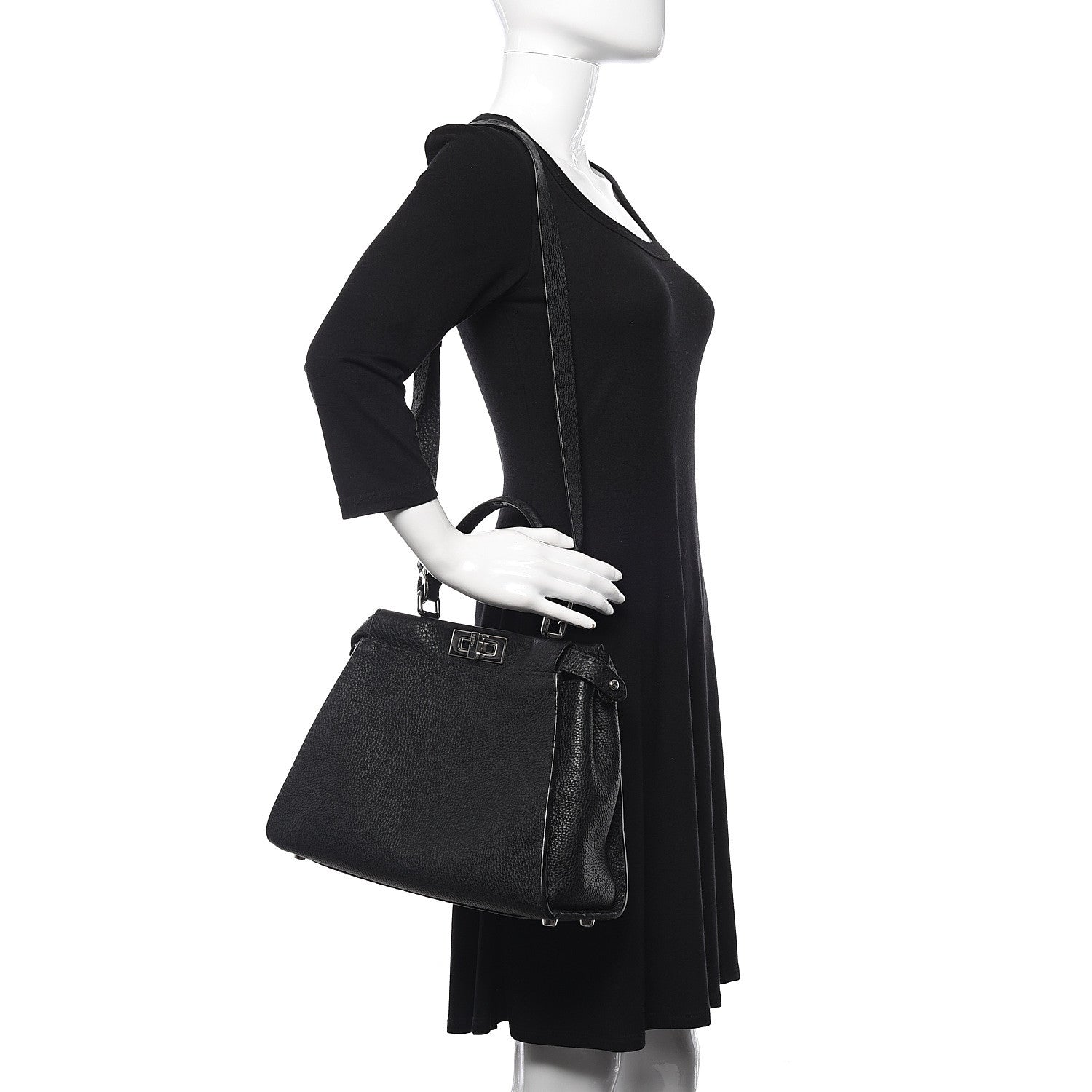 Fendi Cuoio Romano Selleria Bi-Color Medium Peekaboo Iconic Satchel Black Mou 2 of 13