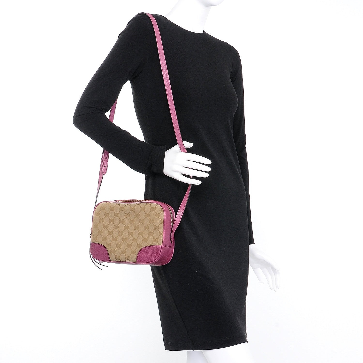 Gucci Monogram Textured Calfskin Mini Bree Messenger Bag Beige Ebony Peonia Flower 2 of 7