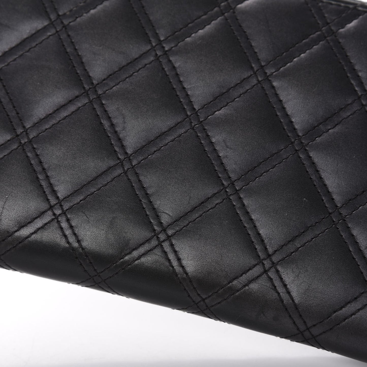 Lambskin Double Stitch Quilted Large Gusset Zip Around Wallet Black