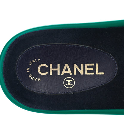 Chanel Satin Canvas Chain Slides Flat Sandals 40 Green 5 of 8
