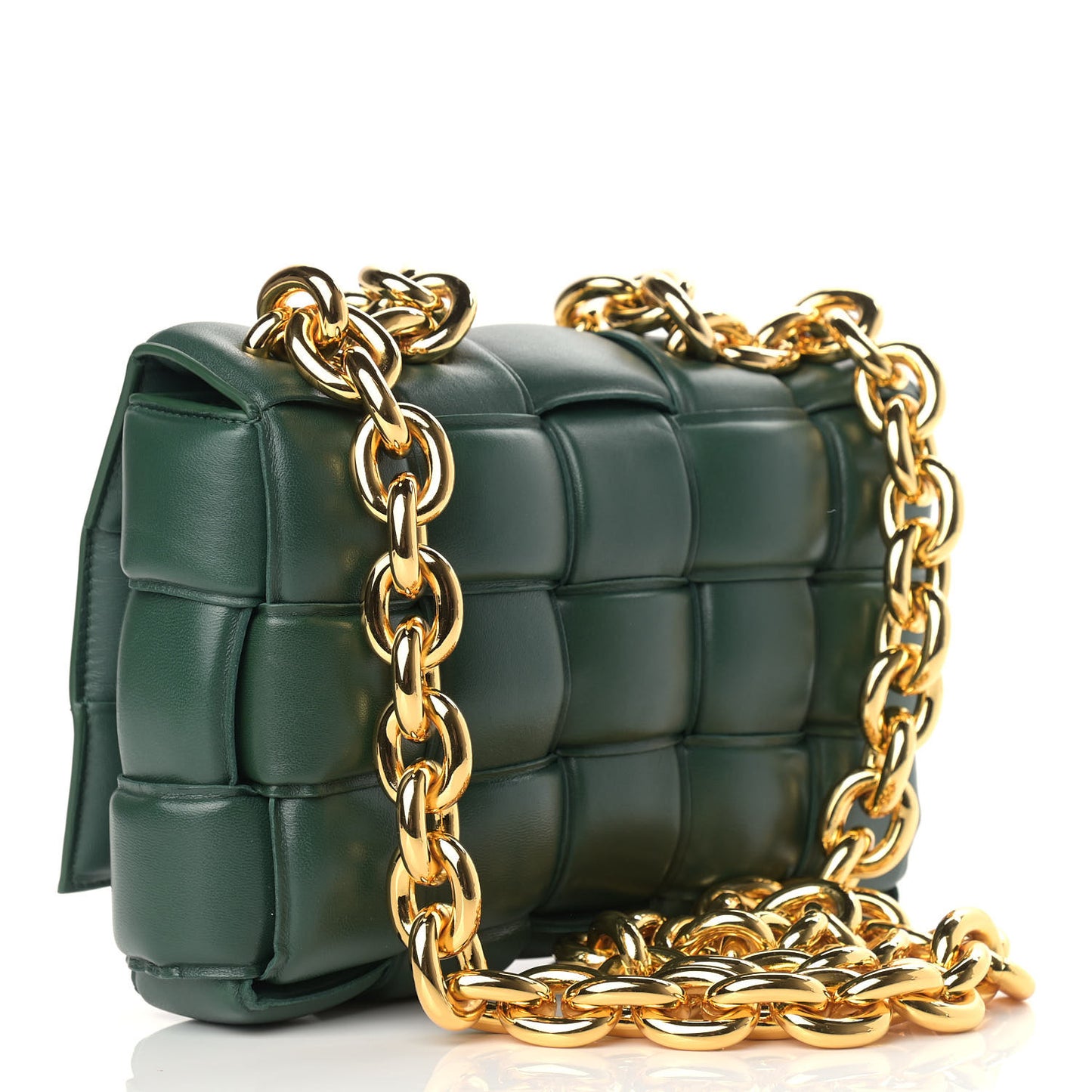 Lambskin Maxi Intreccio Padded Chain Cassette Crossbody Bag Raintree