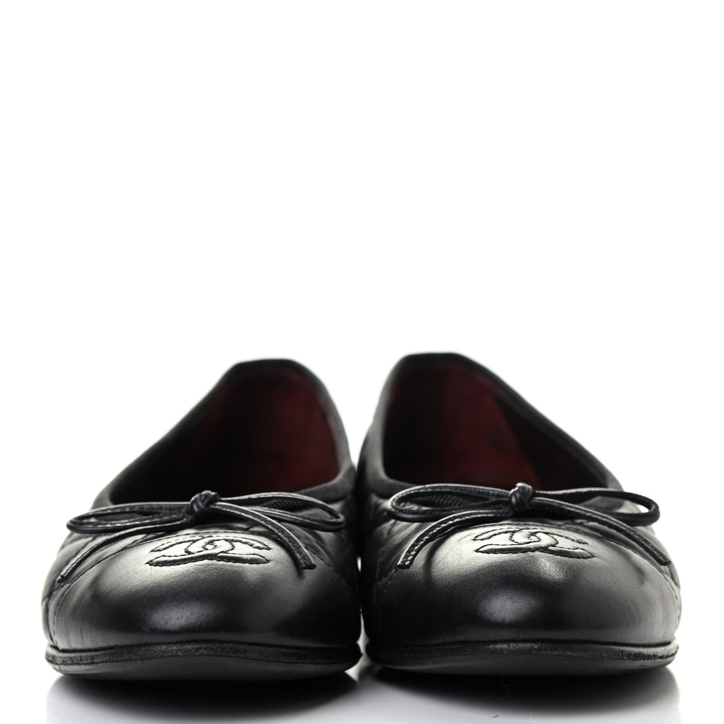 Aged Calfskin Quilted CC Cap Toe Ballerina Flats 36.5 Black