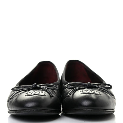 Chanel Aged Calfskin Quilted CC Cap Toe Ballerina Flats 36.5 Black 2 of 8