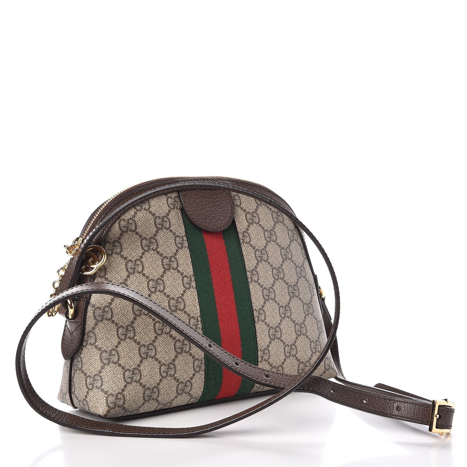 Gucci GG Supreme Monogram Textured Dollar Calfskin Web Small Ophidia Dome Shoulder Bag Beige Ebony New Acero 3 of 8