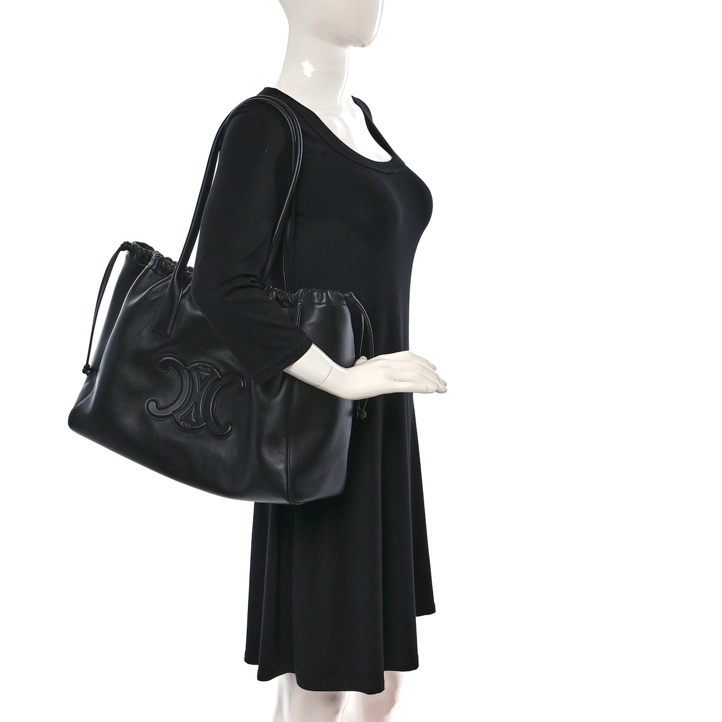 Smooth Calfskin Cuir Triomphe Cabas Drawstring Black