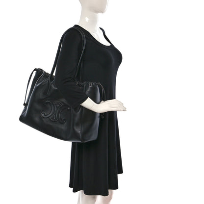 Celine Smooth Calfskin Cuir Triomphe Cabas Drawstring Black 2 of 8