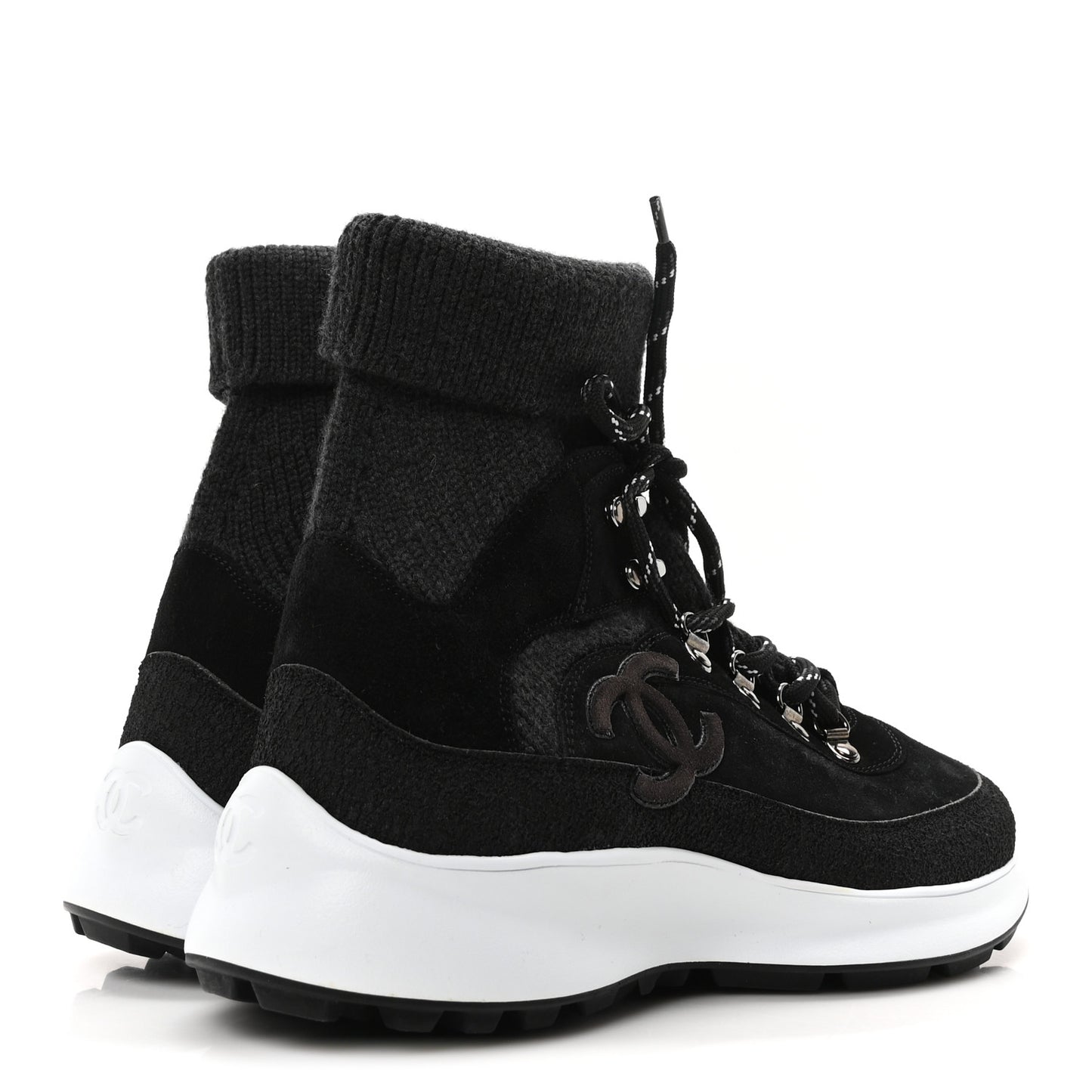 Suede Calfskin Knit CC Sneakers 40 Black Dark Gray