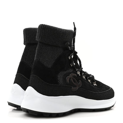 Chanel Suede Calfskin Knit CC Sneakers 40 Black Dark Gray 5 of 9