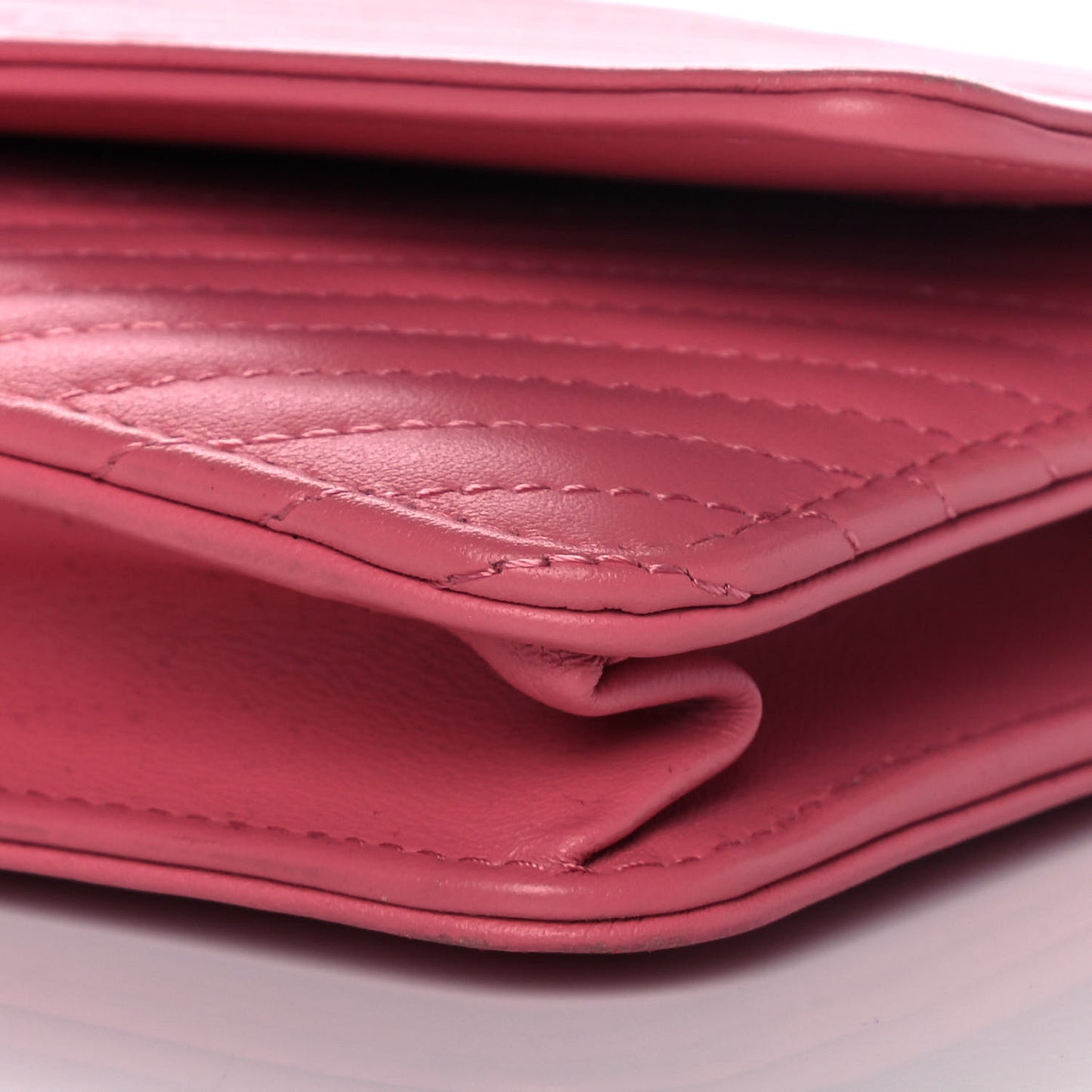 Calfskin Chevron Quilted Boy Wallet On Chain WOC Pink