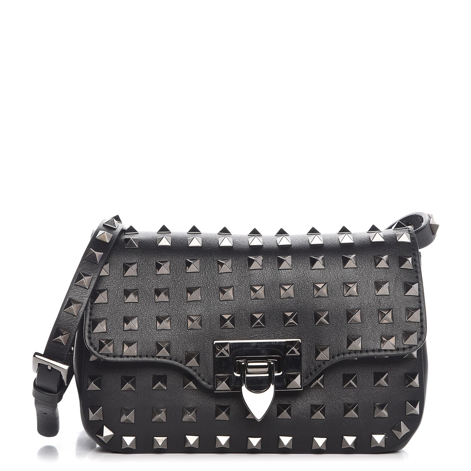 Valentino Garavani Vitello Mini Rockstud All Over Flap Saddle Crossbody Bag Black 1 of 8