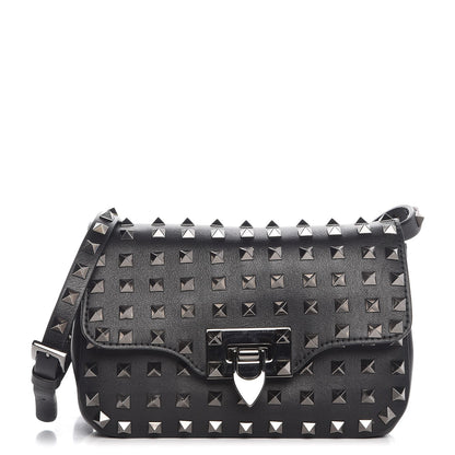 Valentino Garavani Vitello Mini Rockstud All Over Flap Saddle Crossbody Bag Black 1 of 8