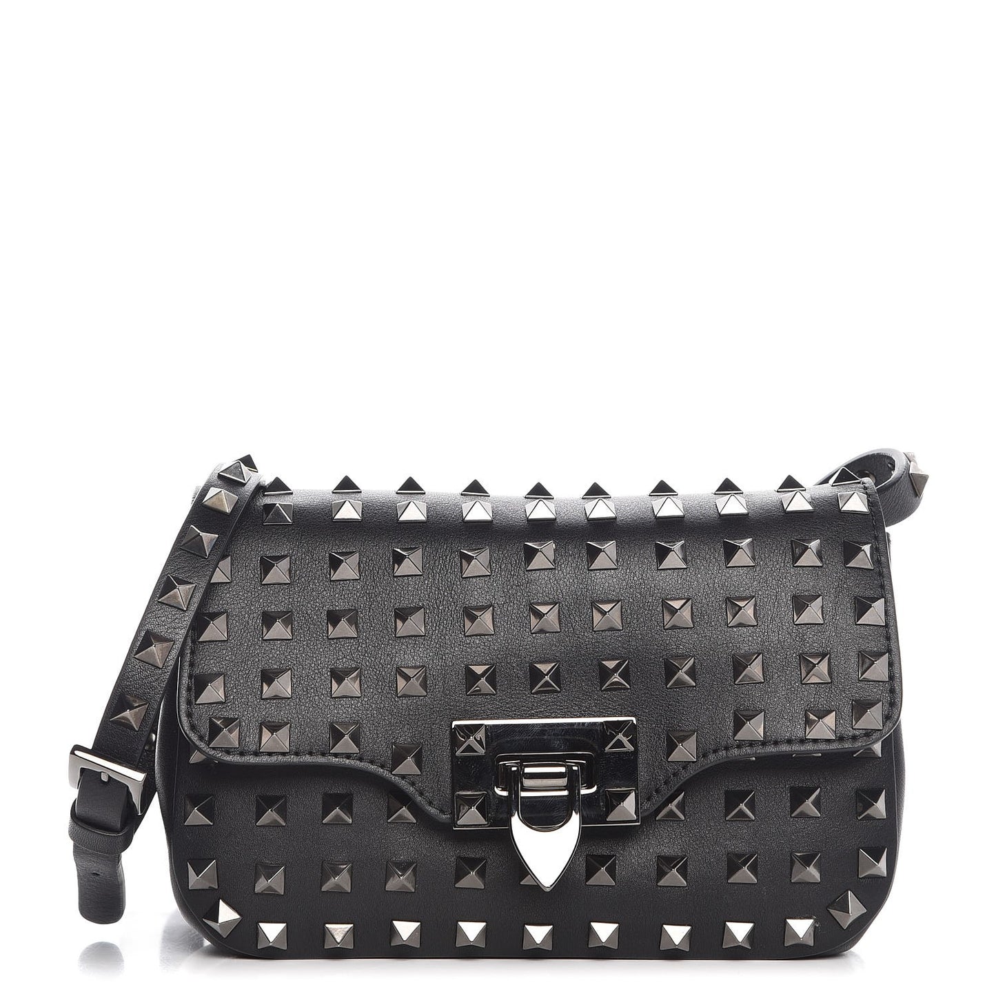 Vitello Mini Rockstud All Over Flap Saddle Crossbody Bag Black
