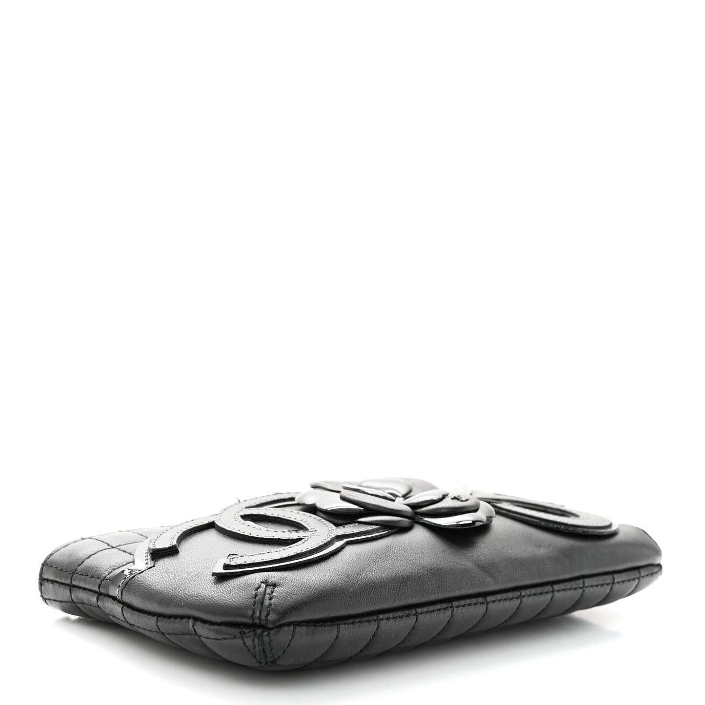 Lambskin Camellia No. 5 Chain Pouch Black