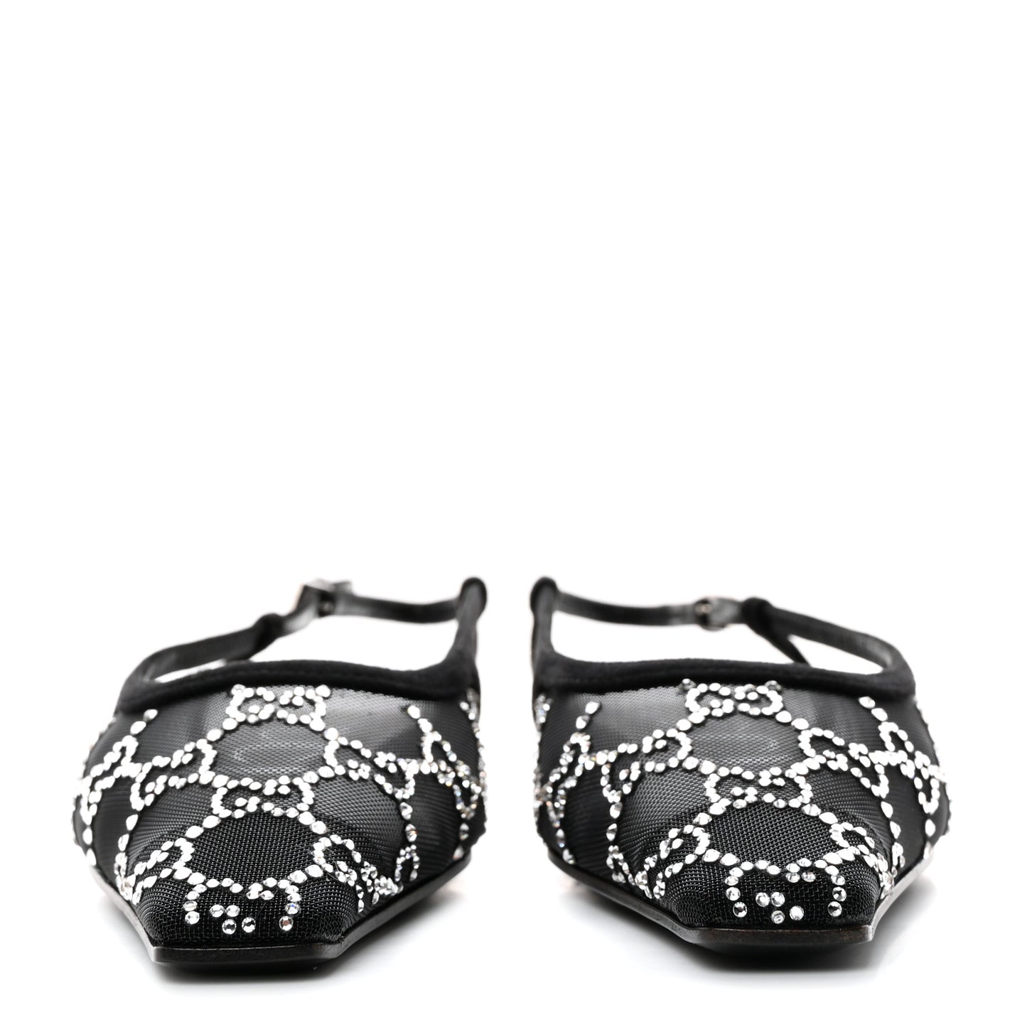 Suede Mesh Crystal GG Monogram Slingback Ballet Flats 35.5 Black