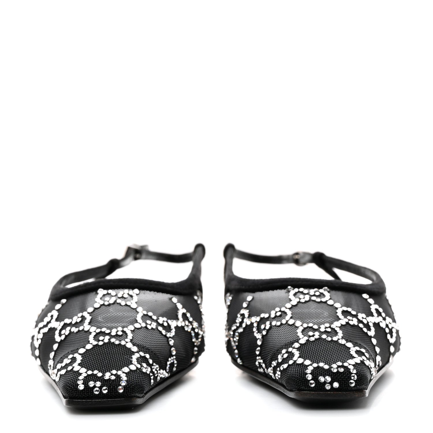 Gucci Suede Mesh Crystal GG Monogram Slingback Ballet Flats 35.5 Black 2 of 8