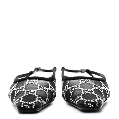 Gucci Suede Mesh Crystal GG Monogram Slingback Ballet Flats 35.5 Black 2 of 8